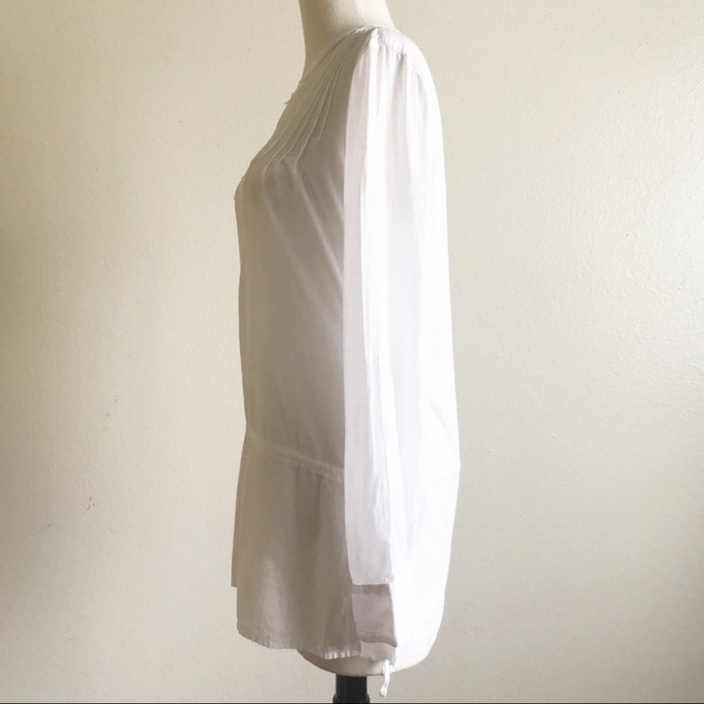Vince White 100% Cotton Long Sleeve V Neck Raw Trim Blouse - Picture 3 of 8